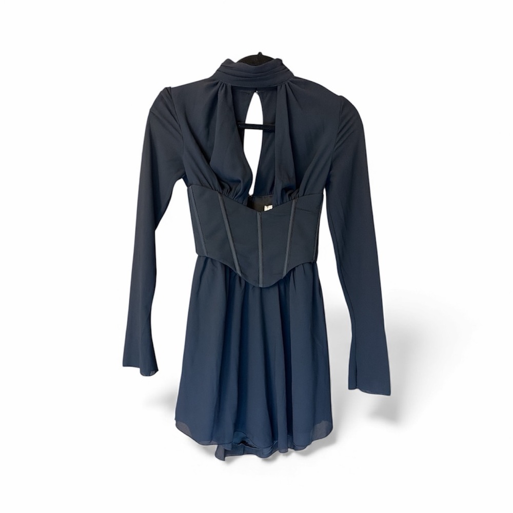 Oh Polly Joelene Long Sleeve Plunge Neck Mini Dress in Black NWT - Picture 5 of 12